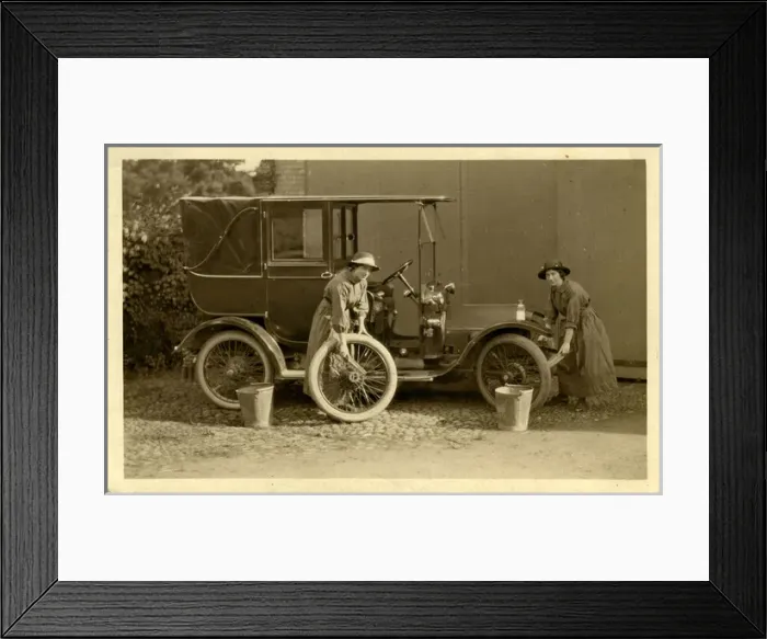 Framed Print : World War One Women Washing Vintage Car / Landaulet Framed Print : World War One Women Washing Vintage Car / Landaulet