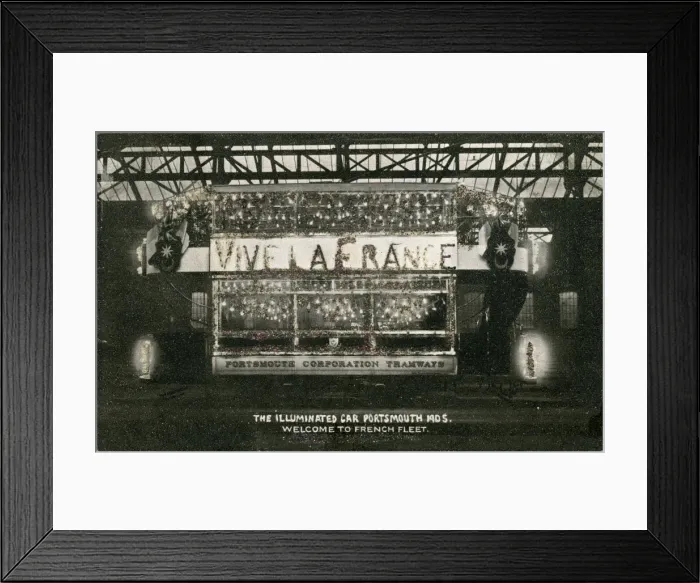 Framed Print : Illuminated Tram car, Portsmouth, England Framed Print : Illuminated Tram car, Portsmouth, England