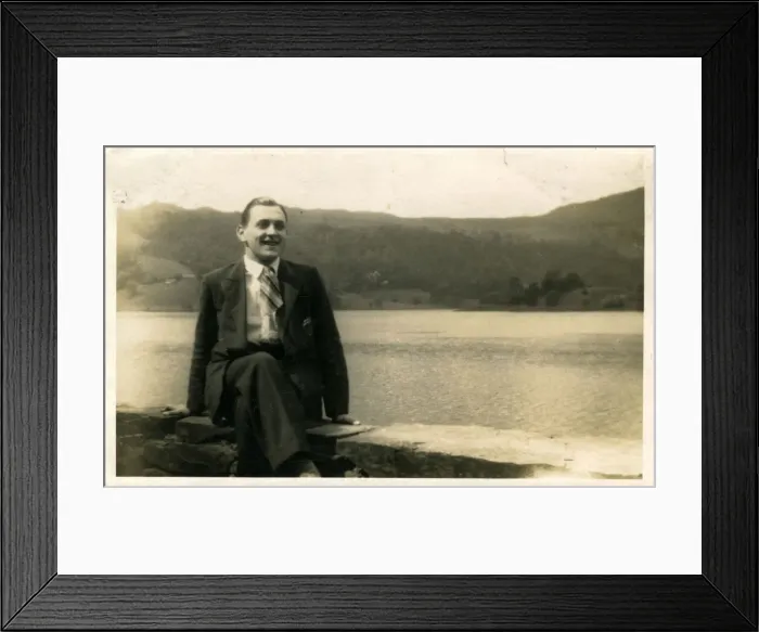 Framed Print : Man by Lake, Unknown location Framed Print : Man by Lake, Unknown location