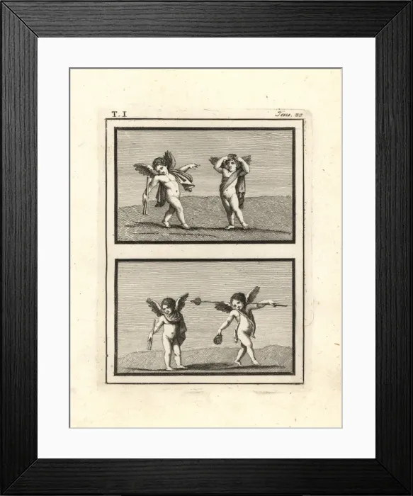 Framed Print : Painting of cupids or genii playing discovered Framed Print : Painting of cupids or genii playing discovered