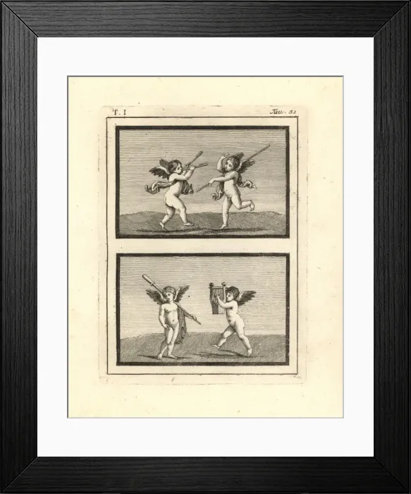 Framed Print : Painting of cupids or genii playing discovered Framed Print : Painting of cupids or genii playing discovered