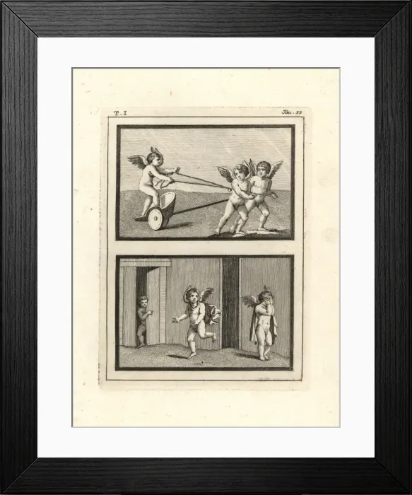 Framed Print : Two vignettes of Cupids or genii playing ancient games Framed Print : Two vignettes of Cupids or genii playing ancient games