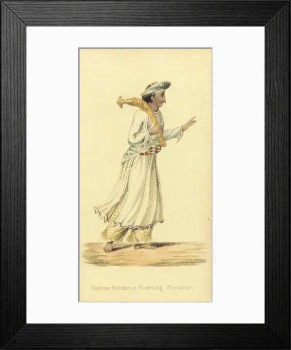Framed Print : Suntoo-burdar, hurkaru or Indian running footman Framed Print : Suntoo-burdar, hurkaru or Indian running footman