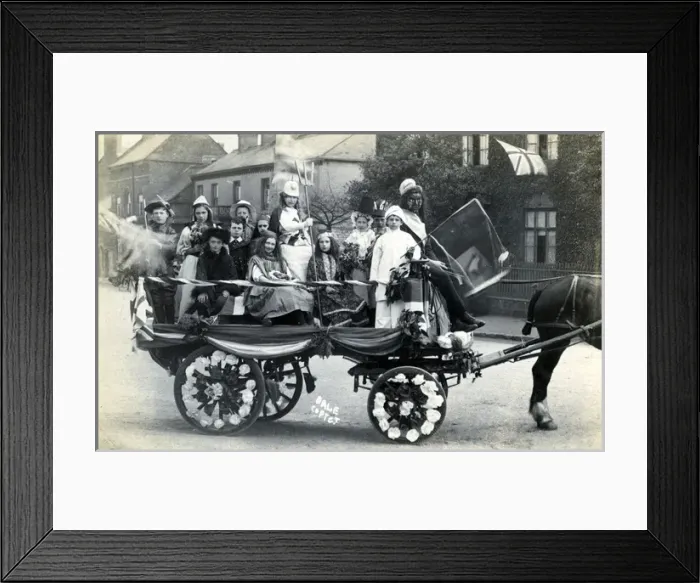 Framed Print : Children on Horse-drawn Carnival Float, Unknown Location Framed Print : Children on Horse-drawn Carnival Float, Unknown Location