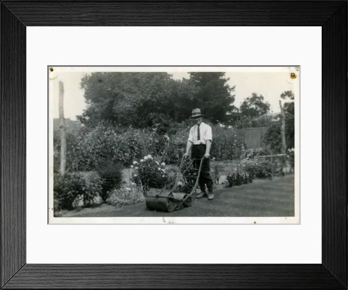 Framed Print : Man with Lawnmower Framed Print : Man with Lawnmower