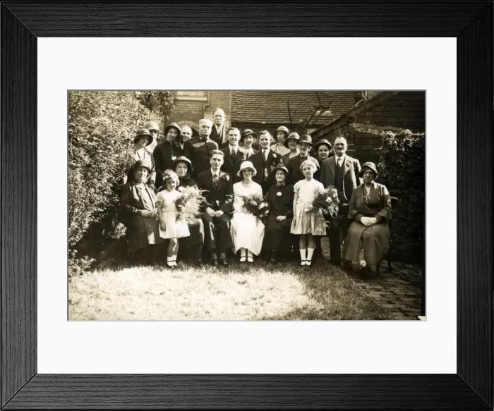 Framed Print : Wedding Group in Garden, Old Hill, Warwickshire Framed Print : Wedding Group in Garden, Old Hill, Warwickshire