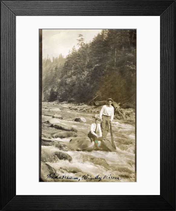 Framed Print : Men on Rock in Wind River, Carson, Washington Framed Print : Men on Rock in Wind River, Carson, Washington