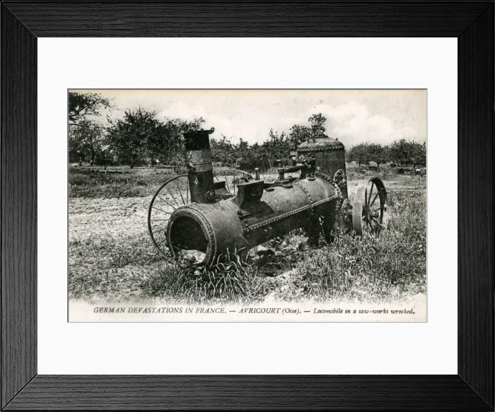 Framed Print : World War One Ruined Traction Engine, Avricourt, Oise Framed Print : World War One Ruined Traction Engine, Avricourt, Oise