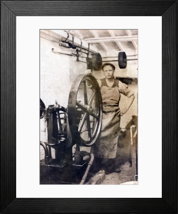 Framed Print : Textile Mill Worker and Machinery Framed Print : Textile Mill Worker and Machinery