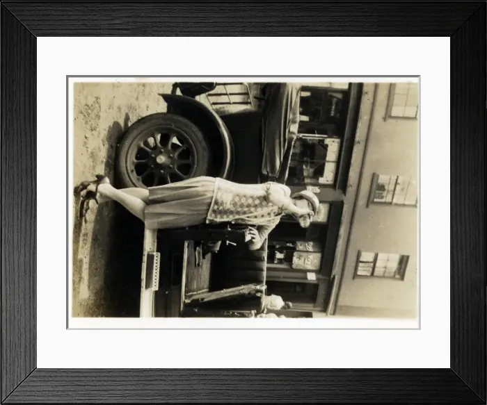 Framed Print : Lady & Vintage Car, Dunster, Somerset Framed Print : Lady & Vintage Car, Dunster, Somerset