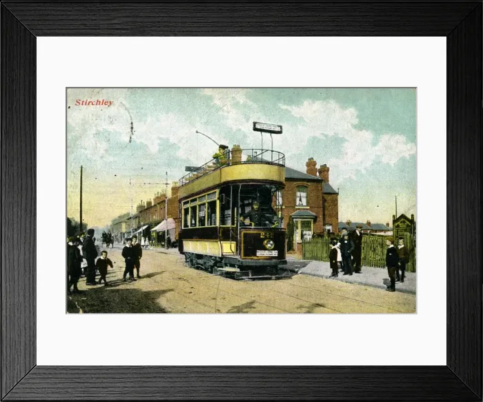 Framed Print : Street Scene with Tram Car, Stirchley, Warwickshire Framed Print : Street Scene with Tram Car, Stirchley, Warwickshire