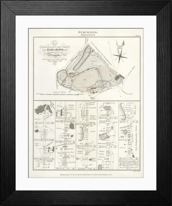 Framed Print : Map of an estate surveyed and delineated using a theodolite Framed Print : Map of an estate surveyed and delineated using a theodolite