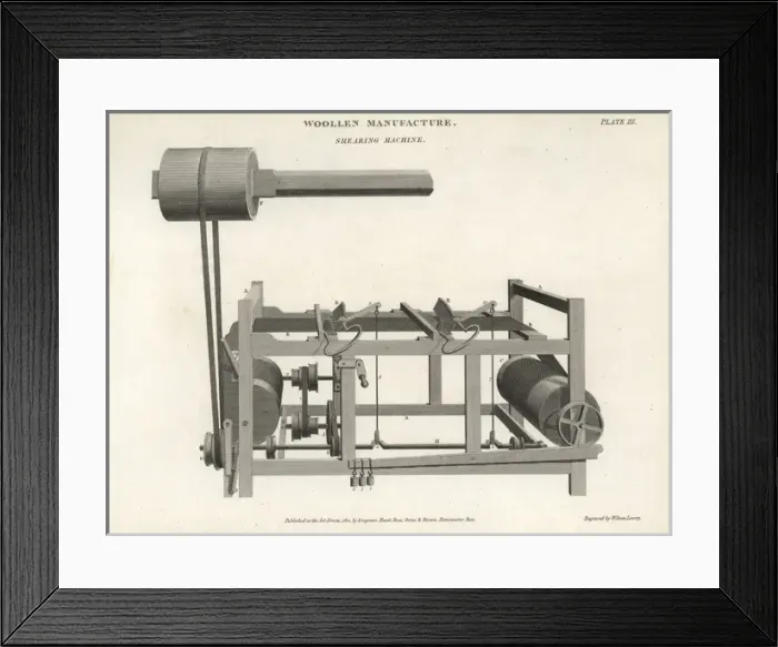 Framed Print : Shearing machine used in wool manufacture, 18th century Framed Print : Shearing machine used in wool manufacture, 18th century