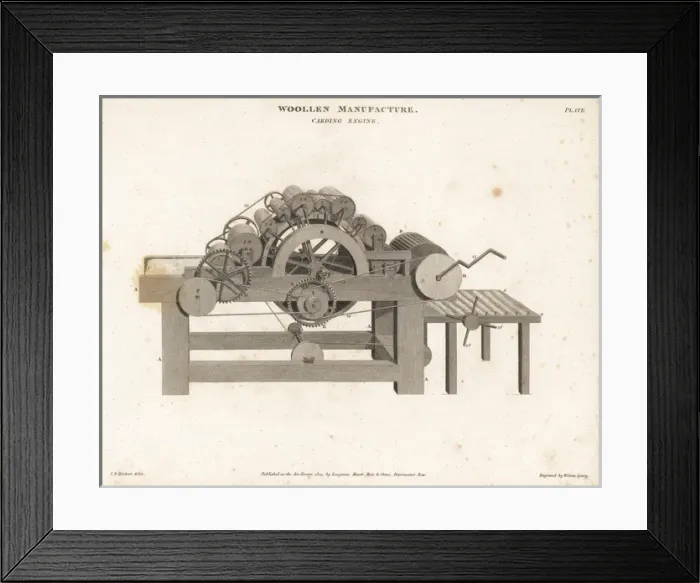 Framed Print : Carding engine used for wool manufacture, 18th century Framed Print : Carding engine used for wool manufacture, 18th century