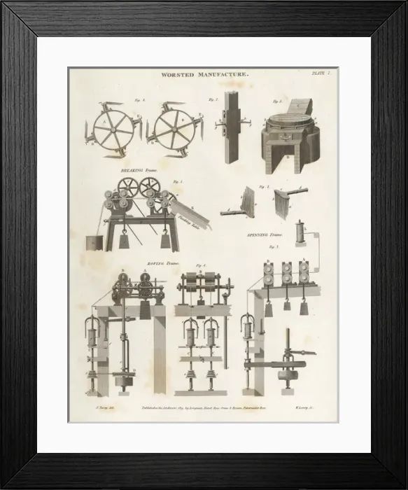 Framed Print : Worsted manufacture- breaking, spinning and roving frame Framed Print : Worsted manufacture- breaking, spinning and roving frame