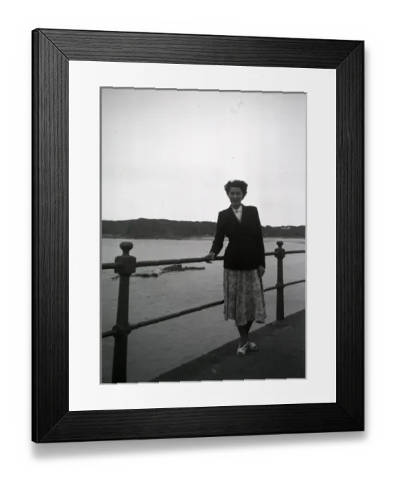 Framed Print : Holidaymaker by Railing, Unknown location Framed Print : Holidaymaker by Railing, Unknown location