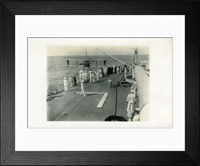 Framed Print : WW1 Biplane on Warship Framed Print : WW1 Biplane on Warship