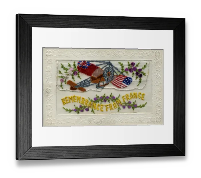 Framed Print : WW1 Silk Embroidered Aeroplane Greetings Card Framed Print : WW1 Silk Embroidered Aeroplane Greetings Card