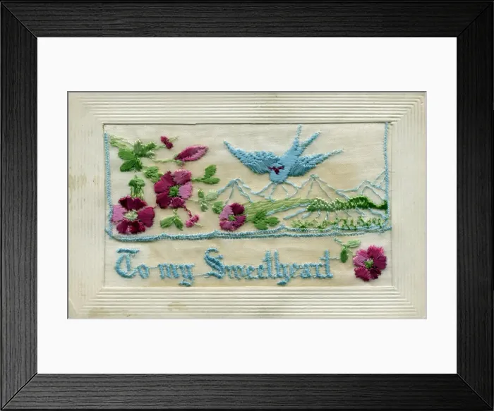 Framed Print : WW1 Silk Embroidered Greetings Card Framed Print : WW1 Silk Embroidered Greetings Card