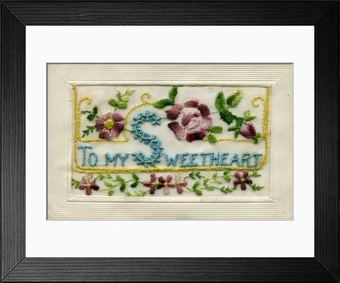 Framed Print : WW1 Silk Embroidered Greetings Card Framed Print : WW1 Silk Embroidered Greetings Card