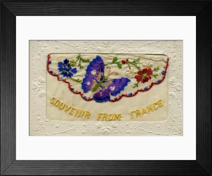 Framed Print : WW1 Silk Embroidered Greetings Card Framed Print : WW1 Silk Embroidered Greetings Card