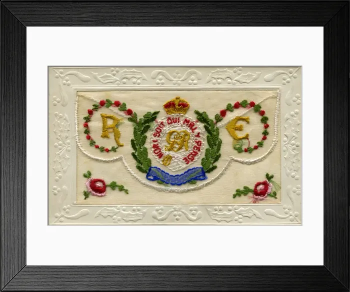 Framed Print : WW1 Royal Engineers - Silk Embroidered Greetings Card Framed Print : WW1 Royal Engineers - Silk Embroidered Greetings Card