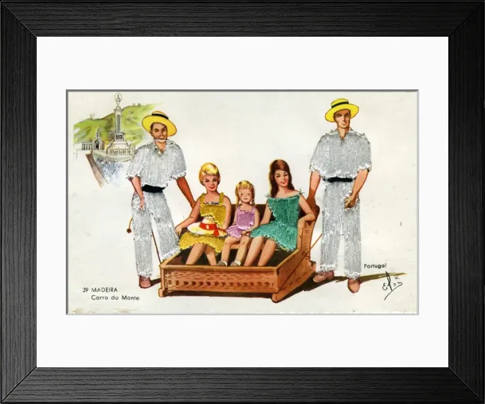 Framed Print : Silk Postcard Carro do Monte - Car Mount, Madeira Framed Print : Silk Postcard Carro do Monte - Car Mount, Madeira