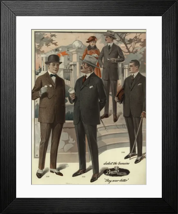Framed Print : Mens conservative single-breasted suits from the 1920s Framed Print : Mens conservative single-breasted suits from the 1920s
