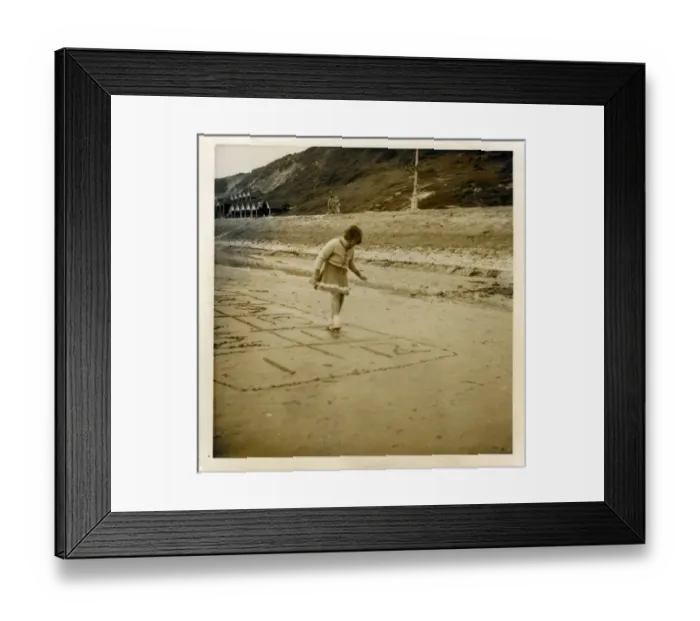 Framed Print : Young Girl Playing Hopscotch on the Beach, Boscombe, Hampshi Framed Print : Young Girl Playing Hopscotch on the Beach, Boscombe, Hampshi