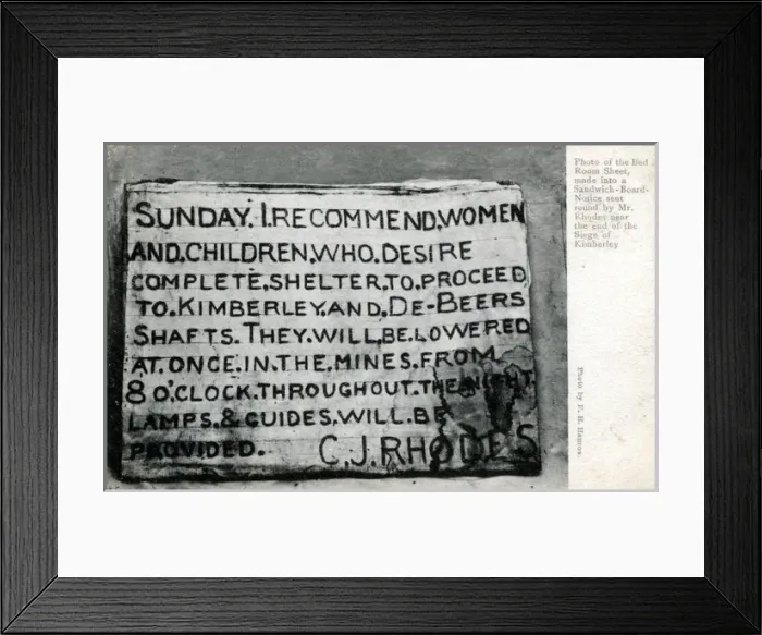 Framed Print : South Africa - Sandwich Board Notice - Siege of Kimberley Framed Print : South Africa - Sandwich Board Notice - Siege of Kimberley