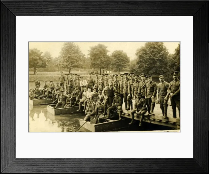 Framed Print : World War One Soldiers and Pontoon, England Framed Print : World War One Soldiers and Pontoon, England