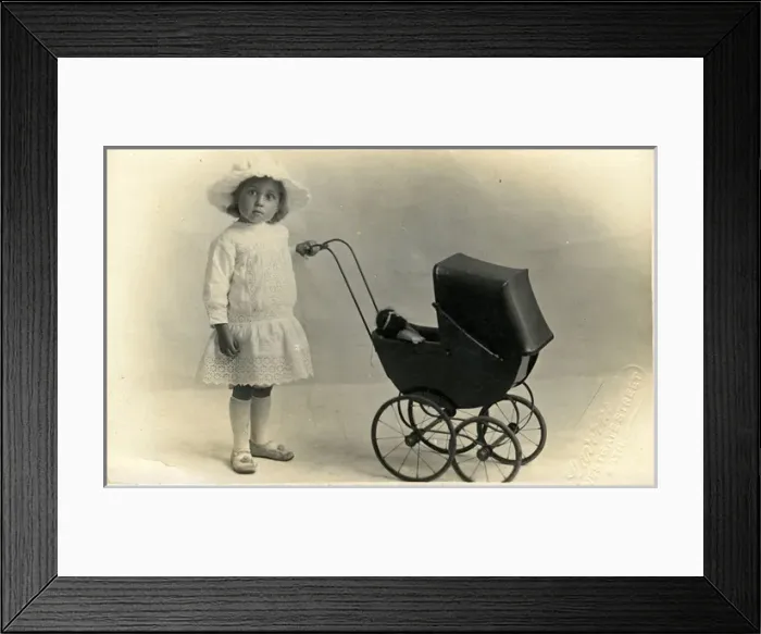 Framed Print : Edwardian Girl with Pram, Bath, England Framed Print : Edwardian Girl with Pram, Bath, England