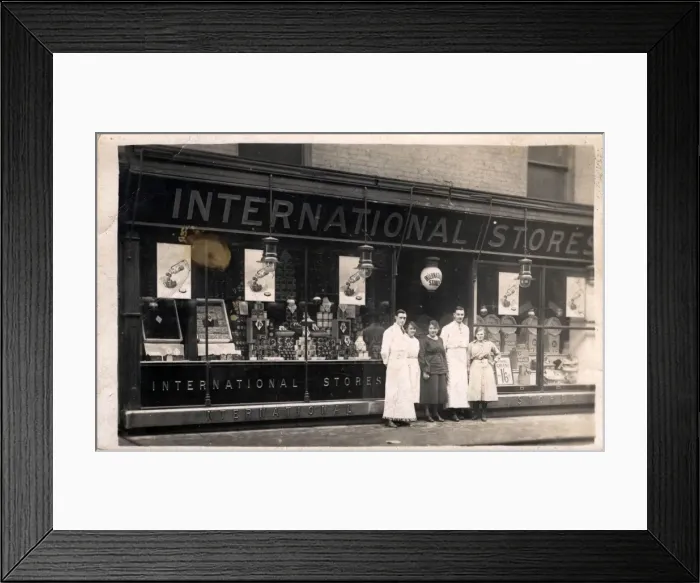 Framed Print : International Stores, Unknown, England Framed Print : International Stores, Unknown, England