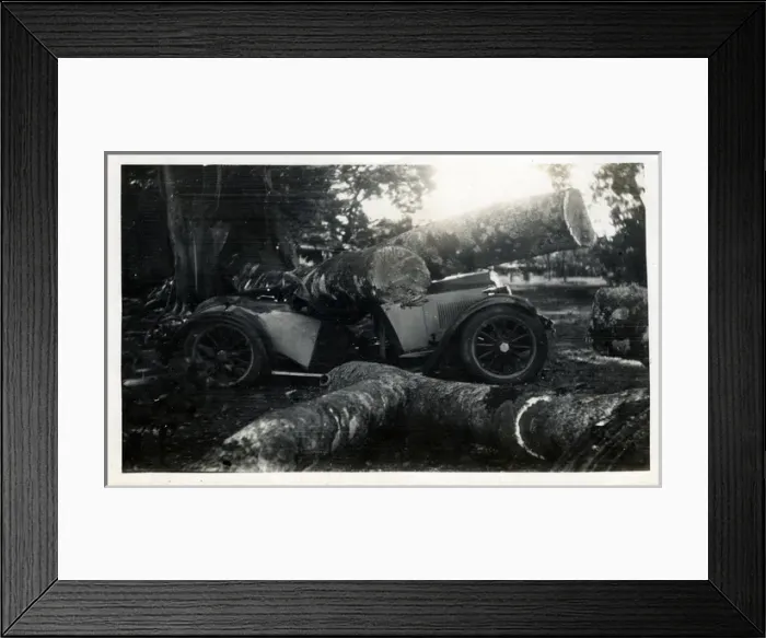 Framed Print : Two-seater Vintage Car Accident (car awaiting identification Framed Print : Two-seater Vintage Car Accident (car awaiting identification