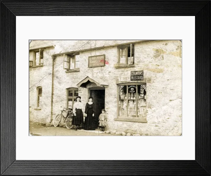 Framed Print : Grocers Shop of S. J. Dunsford, Thought to be at Crickhowell Framed Print : Grocers Shop of S. J. Dunsford, Thought to be at Crickhowell