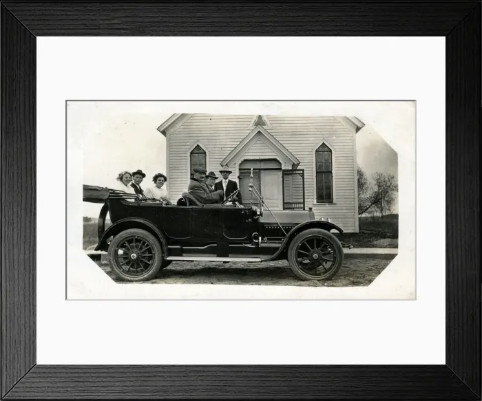 Framed Print : 1913 Cadillac Vintage Car, Timber Church, Geneva, Switzerlan Framed Print : 1913 Cadillac Vintage Car, Timber Church, Geneva, Switzerlan