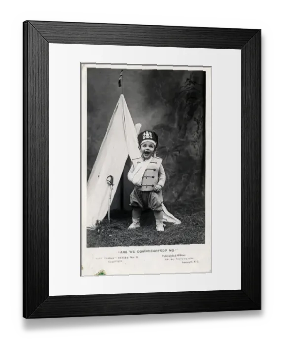 Framed Print : Small Boy Dressed as Soldier with Tent, England Framed Print : Small Boy Dressed as Soldier with Tent, England