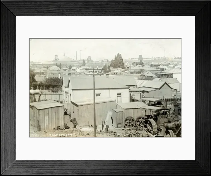 Framed Print : Traction Engine, Corrugated Iron Houses & Diamond Mine Worki Framed Print : Traction Engine, Corrugated Iron Houses & Diamond Mine Worki
