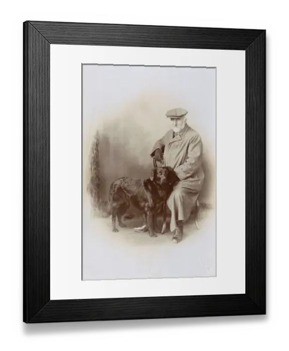 Framed Print : Studio portrait, elderly man with his dog Framed Print : Studio portrait, elderly man with his dog