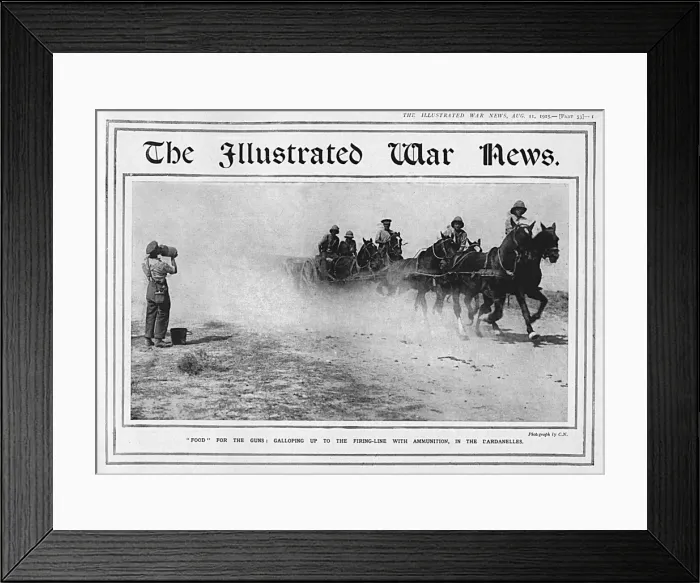 Framed Print : Soldiers galloping up to the firing-line in the Dardanelles Framed Print : Soldiers galloping up to the firing-line in the Dardanelles