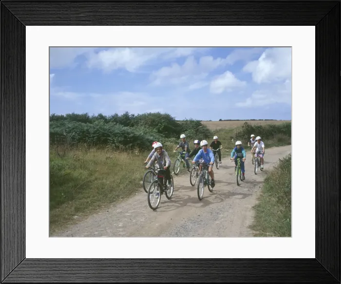 Framed Print : Children on a cycling trail, Somerset Framed Print : Children on a cycling trail, Somerset