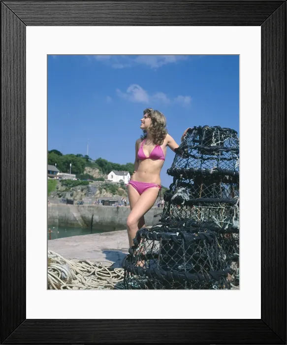 Framed Print : Young woman in pink bikini, West Country Framed Print : Young woman in pink bikini, West Country