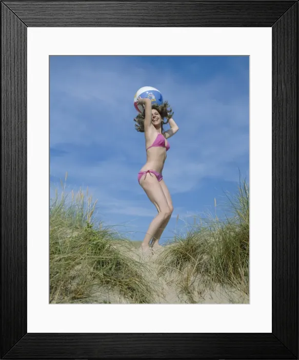 Framed Print : Young woman in pink bikini, West Country Framed Print : Young woman in pink bikini, West Country