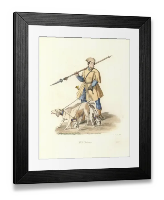 Framed Print : Valet to the hounds under Francis I, with lance Framed Print : Valet to the hounds under Francis I, with lance