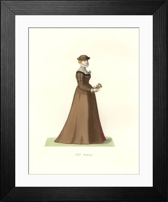 Framed Print : Young woman of England, 16th century, in brown Framed Print : Young woman of England, 16th century, in brown