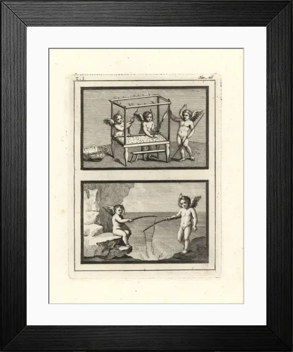 Framed Print : Vignettes of Cupids playing and working Framed Print : Vignettes of Cupids playing and working