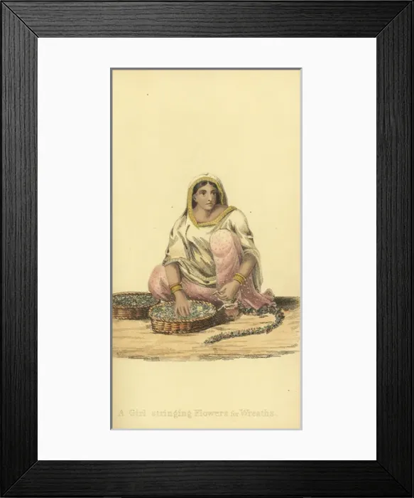 Framed Print : Indian girl stringing flowers for wreaths Framed Print : Indian girl stringing flowers for wreaths
