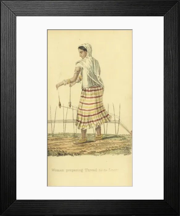 Framed Print : Indian woman preparing thread for the loom Framed Print : Indian woman preparing thread for the loom