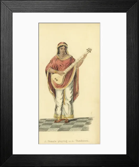 Framed Print : Indian woman playing the tumboora (guitar) Framed Print : Indian woman playing the tumboora (guitar)