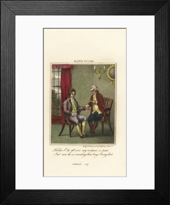 Framed Print : Regency gentleman having his pulse taken by a doctor Framed Print : Regency gentleman having his pulse taken by a doctor